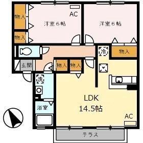 メゾンドール A棟(2LDK/1階)の間取り写真