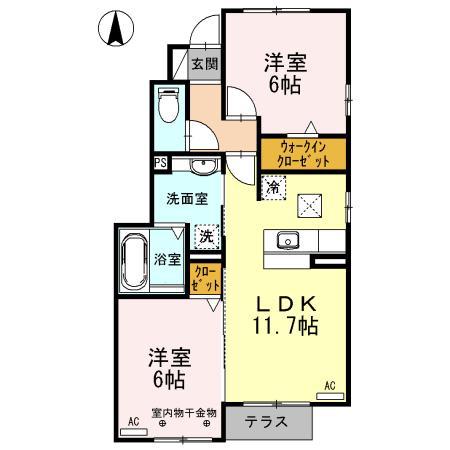 RICHESSE B(2LDK/1階)の間取り写真