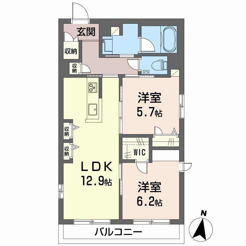 パラッツォ グロリオーサIII(2LDK/2階)の間取り写真