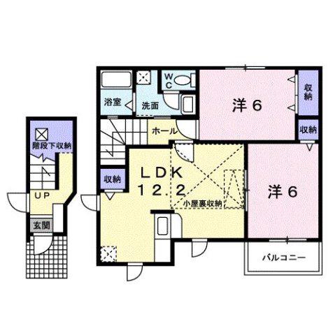 シャトーラプラージュB(2LDK/2階)の間取り写真