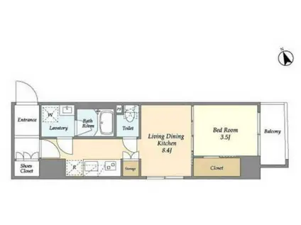 アジュールテラス門前仲町(1LDK/5階)の間取り写真