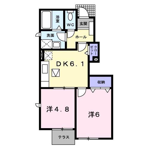 ココタイムA(2DK/1階)の間取り写真