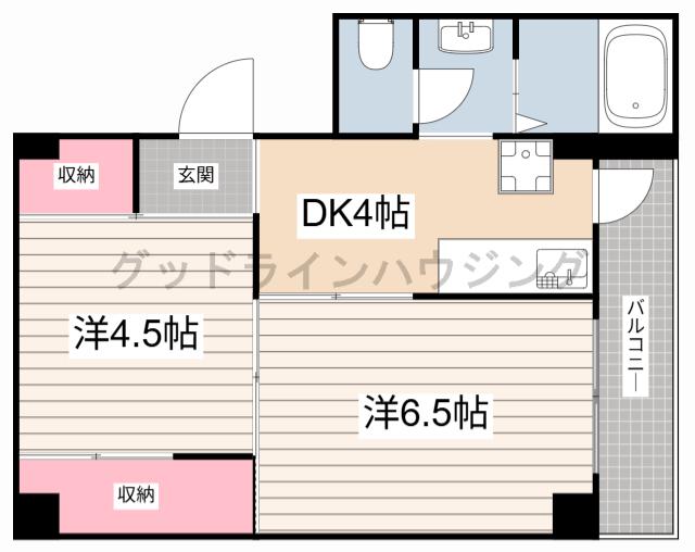 ヴィラナリー天神 2号棟(2DK/4階)の間取り写真