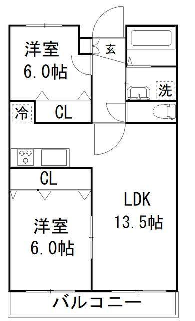 グランピリエ(2LDK/2階)の間取り写真