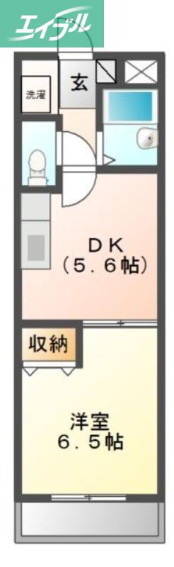 ハピネスK2番館(1DK/2階)の間取り写真
