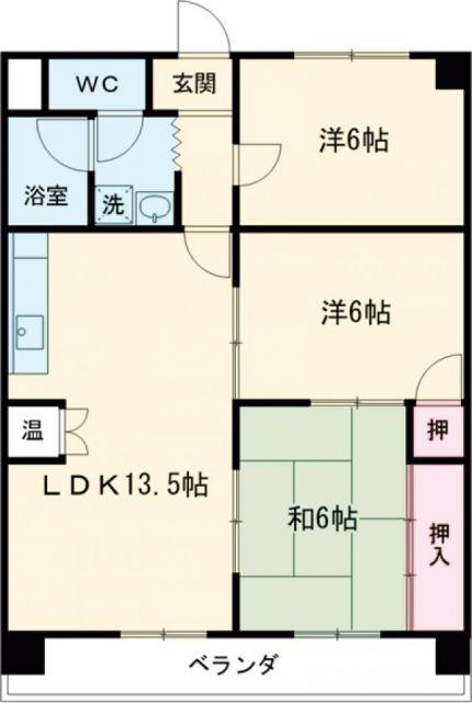 アップヒル野々山ビル(3LDK/6階)の間取り写真