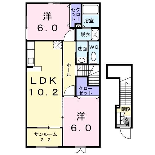 パークサイドカレートC(2LDK/2階)の間取り写真