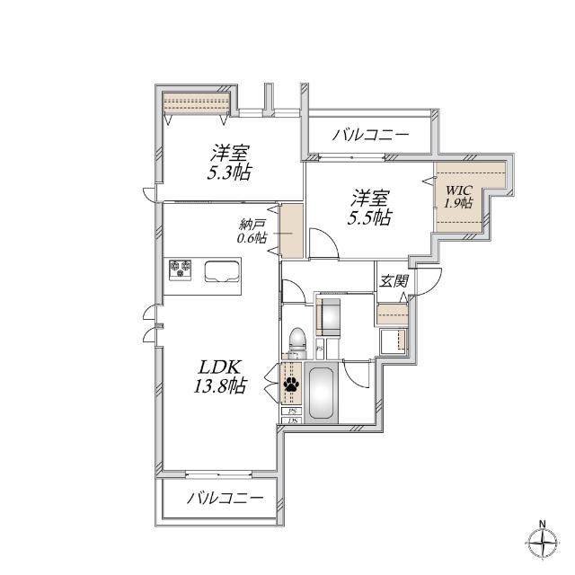 尼崎市南塚口町1丁目ヘーベルメゾン(2LDK/4階)の間取り写真