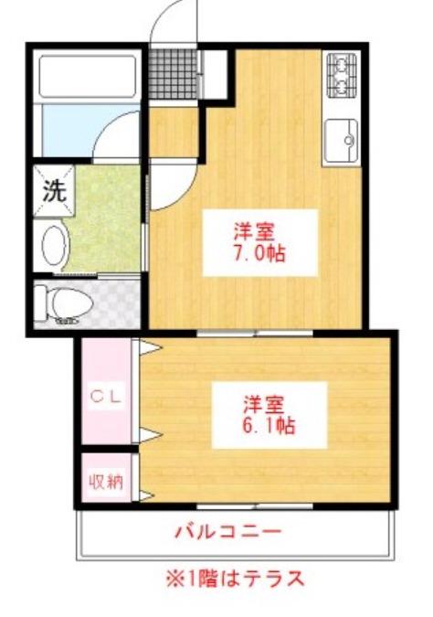 モダンカーサ東大宮II(1DK/1階)の間取り写真