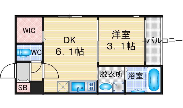 ハーモニーテラス西又兵ヱ町二丁目(1DK/3階)の間取り写真