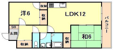 バンヴェール芦屋(2LDK/2階)の間取り写真