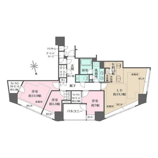 ザ・パークハウスグラン三番町26(3LDK/13階)の間取り写真