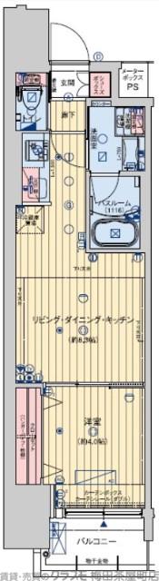 コンフォリア西天満(1LDK/8階)の間取り写真