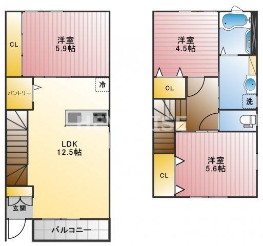 ハイツタカシマIII(3LDK/1階)の間取り写真