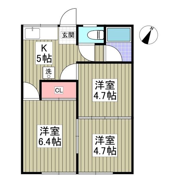 リブレス桐生堤町B(3K/1階)の間取り写真