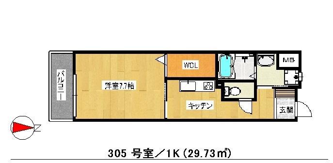 ウイングス里中(1K/3階)の間取り写真