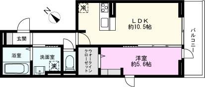 フォンテーヌB(1LDK/2階)の間取り写真