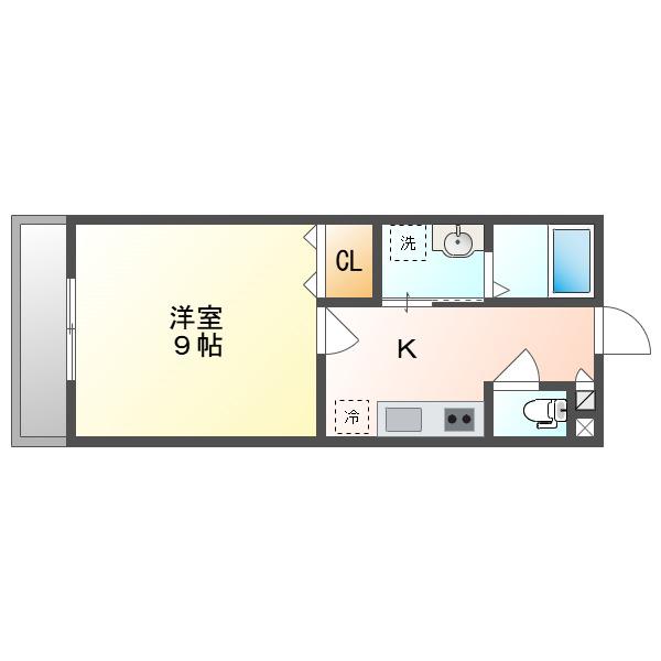 アーバンテラス東岡山II(1K/1階)の間取り写真