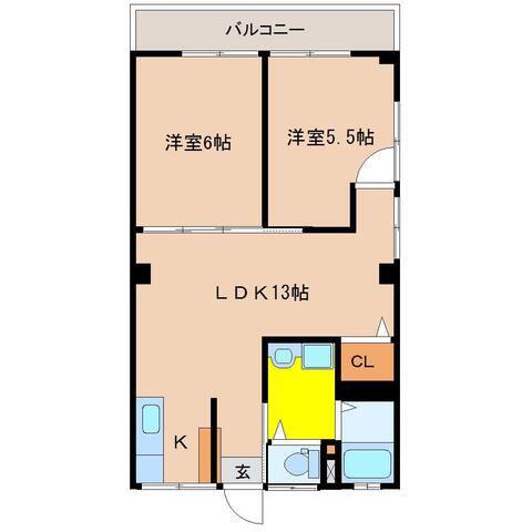 岸の里コーポ(2LDK/1階)の間取り写真