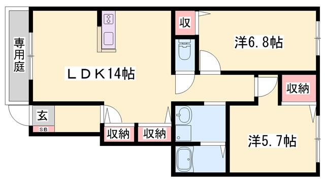 ルノール白浜I(2LDK/1階)の間取り写真