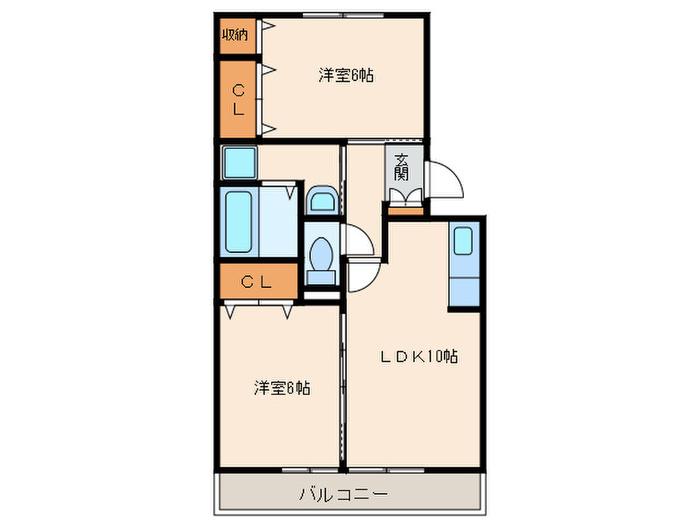 メゾンあざぶB(2LDK/3階)の間取り写真