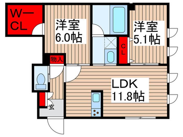 ECRASIE(2LDK/1階)の間取り写真