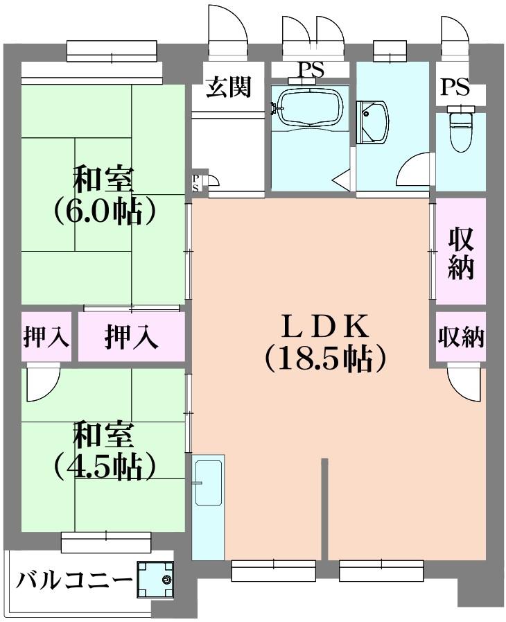 上湊川高層(2LDK/14階)の間取り写真