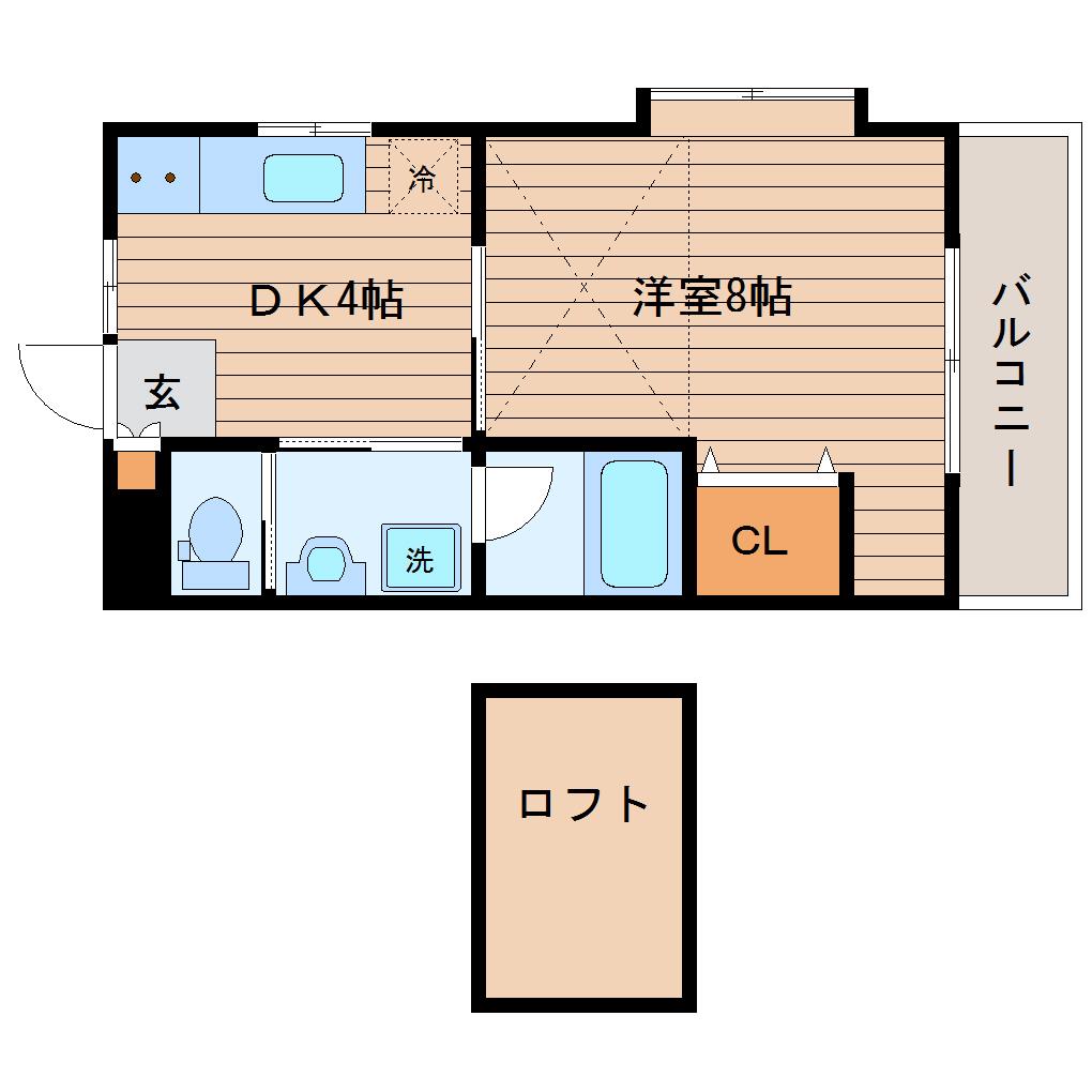 カーサ・デ・ヴェルテ(1DK/2階)の間取り写真
