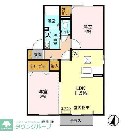 キャトルセゾンC棟(2LDK/1階)の間取り写真