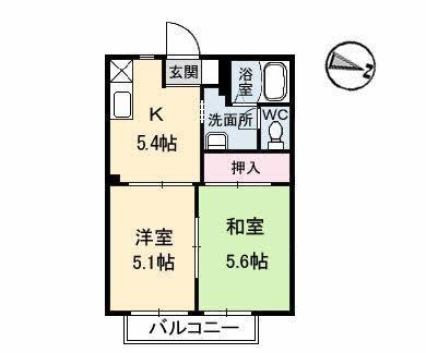 ゲットバーディー(2K/1階)の間取り写真