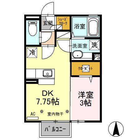 メイユールヒル 一里(1DK/1階)の間取り写真