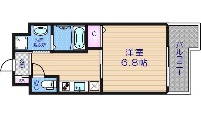 ミリアン四天王寺夕陽丘 II(1K/6階)の間取り写真