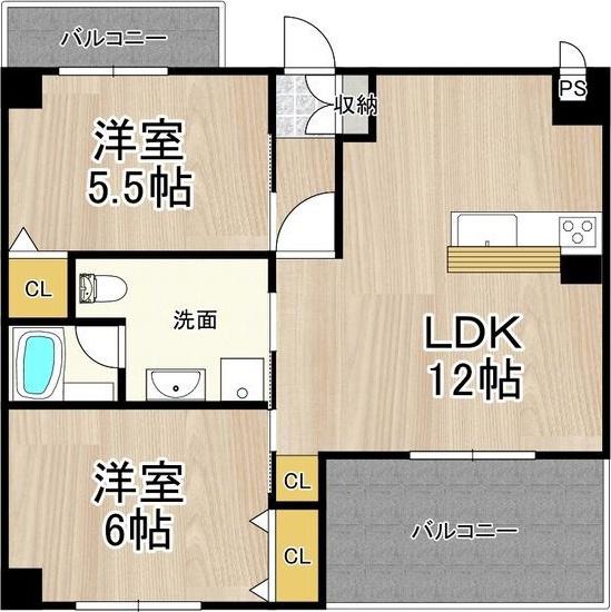 PHOENIX緑地公園(2LDK/4階)の間取り写真