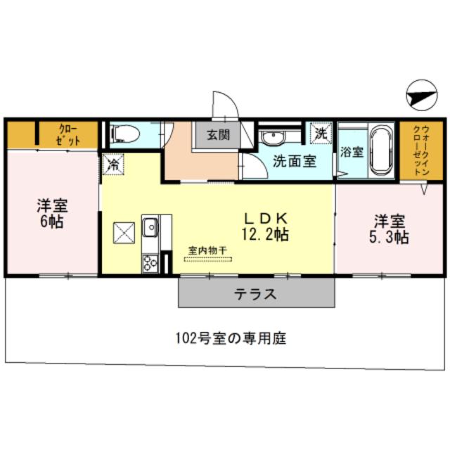 LAVITA帝塚山(2LDK/1階)の間取り写真