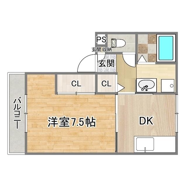 プーリーI(1DK/2階)の間取り写真