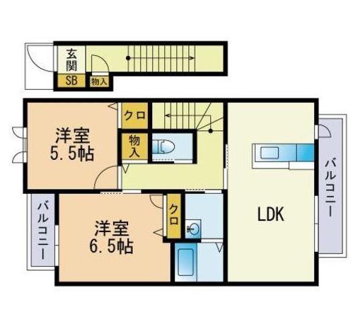 ビアリッツ(2LDK/2階)の間取り写真