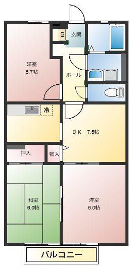 メゾンブルースカイ(3DK/1階)の間取り写真