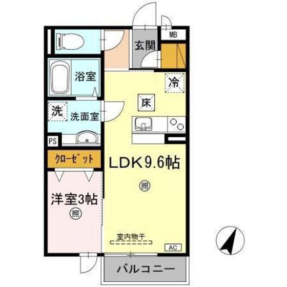 セジュール長居 E棟(1LDK/1階)の間取り写真