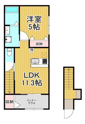 プラシッド ピュール(1LDK/2階)の間取り写真