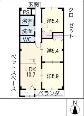 CECIL II(3LDK/1階)の間取り写真