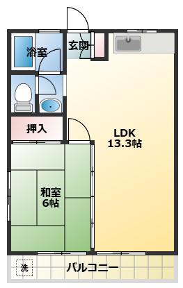 津田沼ハイツ(1LDK/3階)の間取り写真