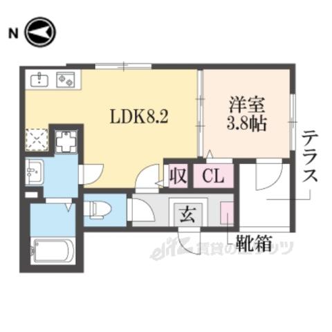 ハーモニーテラス深草仙石屋敷町(1LDK/1階)の間取り写真