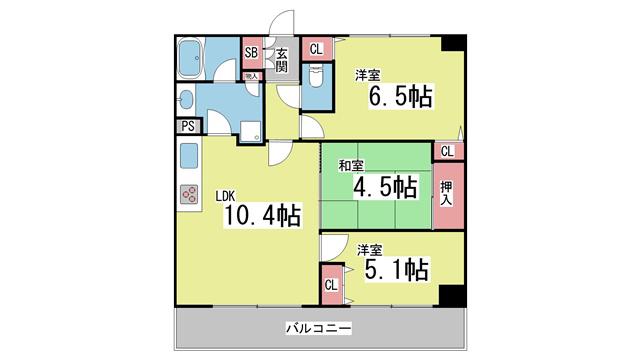 ワコーレ六甲渓桜館(3LDK/5階)の間取り写真