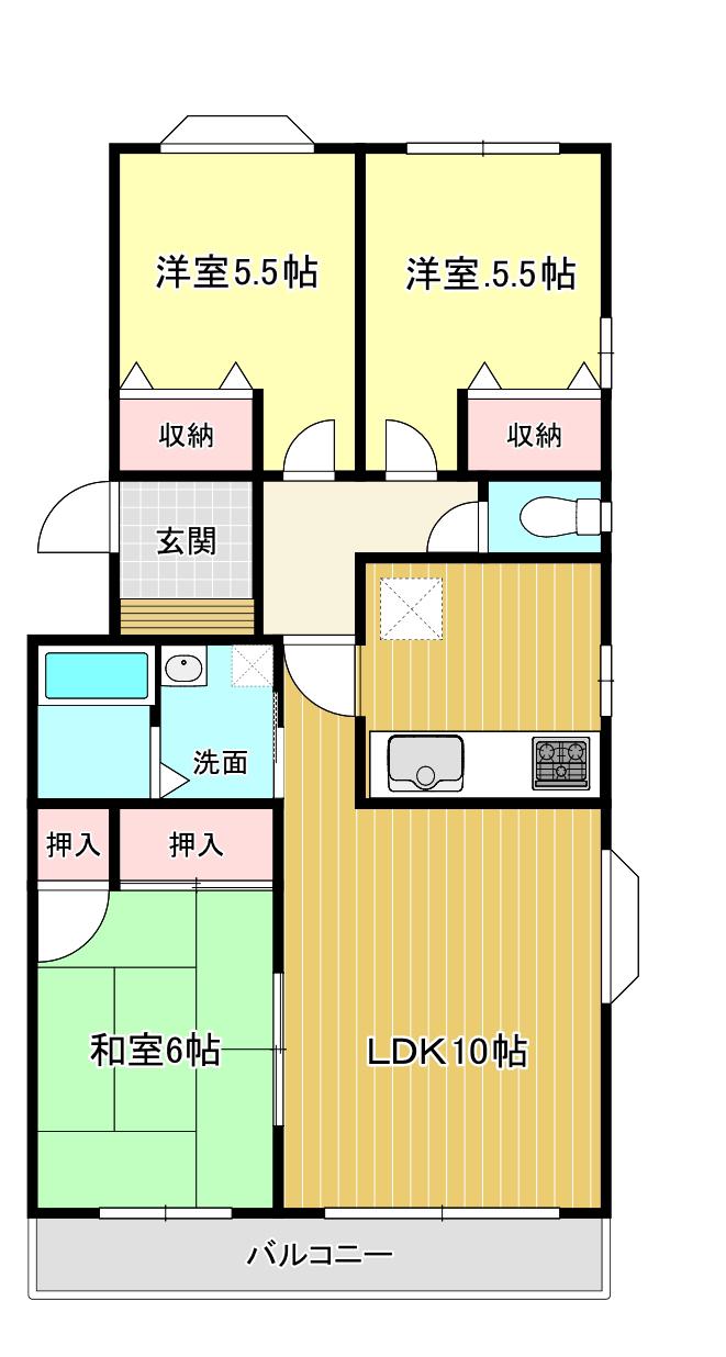 サンライズ大宮(3LDK/3階)の間取り写真