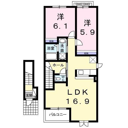 セレーノF(2LDK/2階)の間取り写真