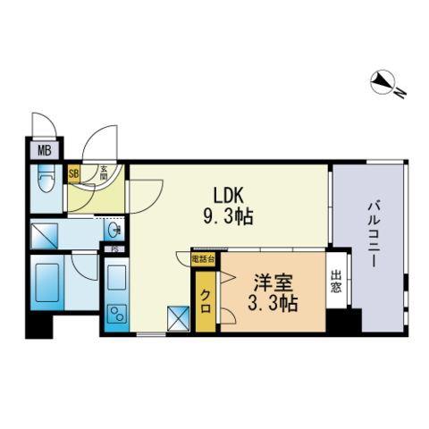 アクタス天神Ⅱ(1LDK/4階)の間取り写真