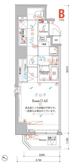 RELUXIA新大橋リバーサイド(1K/7階)の間取り写真