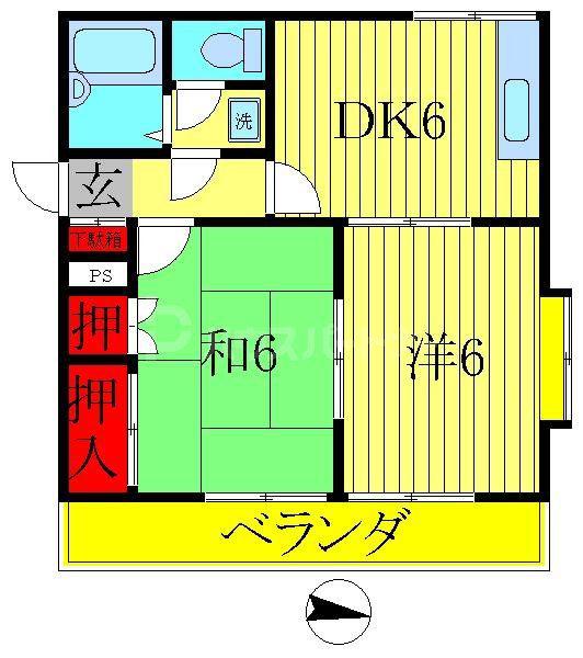 ルネ松戸馬橋(2DK/3階)の間取り写真