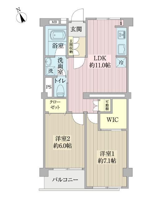 深川B棟(2LDK/8階)の間取り写真