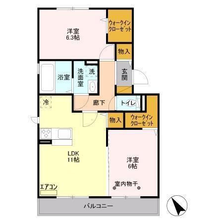 R.ザウバー(2LDK/2階)の間取り写真